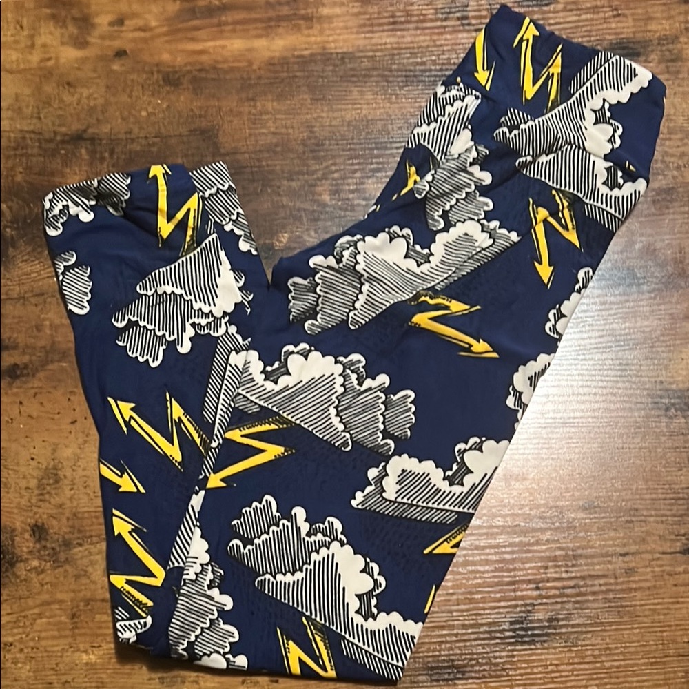 LuLaRoe Blue and Yellow Lightning Leggings